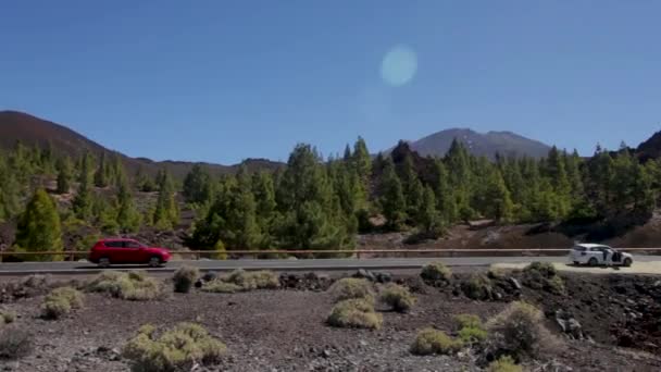 Shot Car Passing Road Teide National Park — Stock video