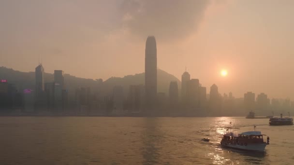 Острів Гонконг Заході Сонця Вид Набережної Коулуна — стокове відео