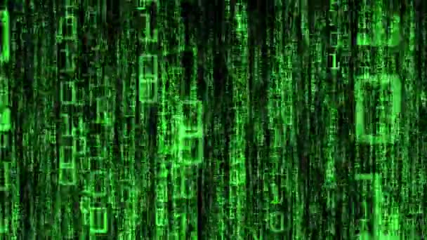 Falling Green Binary Numbers Representing Computer Code Green Glowing Computer — Stock Video