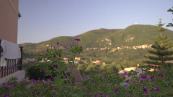 Slow Camera Dolly Slide Looking Out Mountain Village Corfu Greece — Stock Video