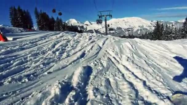 Snowboarding Gondola Lifts — Stock Video