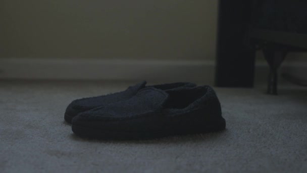 Feet Slipping Slippers Straight Out Bed Close — Video Stock