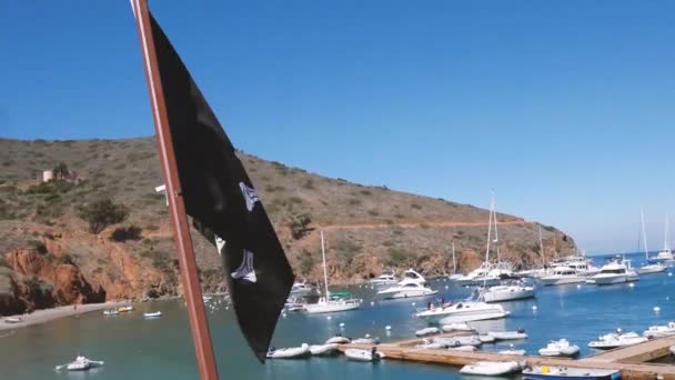 Pirate Flag Blowing Wind Catalina Island — Stockvideo