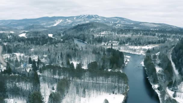 Winter Landscape Drone Flying Zoom Mountains — kuvapankkivideo