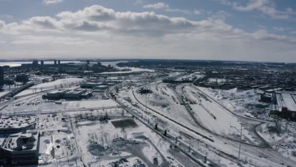Winter City Industrial Bridge Highway — Stockvideo
