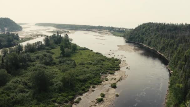 Salmon River Going Downstream Drone Flying Open Ocean — стокове відео