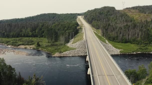 Salmon River Going View Bridge Drone Flying Road Top — стоковое видео