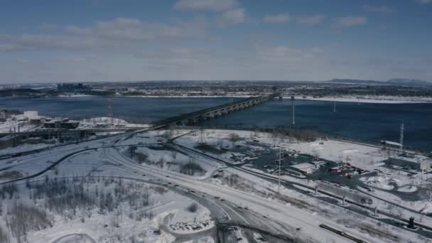 Winter City Industrial Bridge Highway Park Seq — Αρχείο Βίντεο