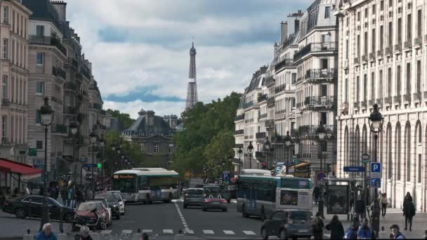 Traffic Rue Soufflot Eiffel Tower Paris France — 비디오