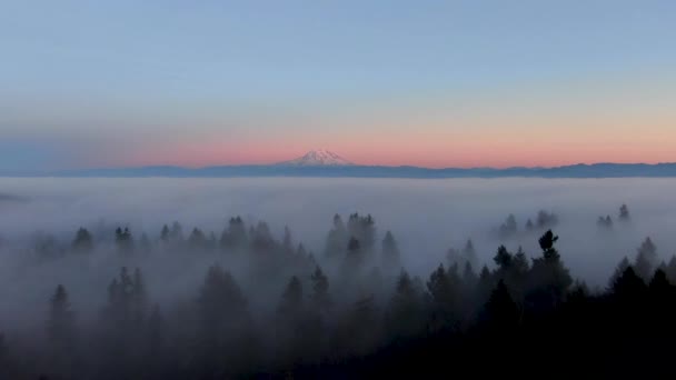 Drone Flight Clouds Rainier Washington State Sunset — Stockvideo