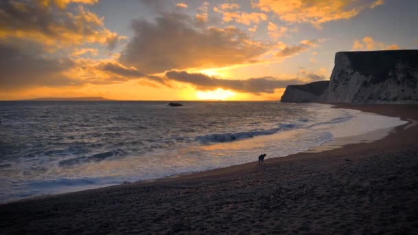 Bewitching Sunset View Durdle Door Dorset England Showing Calm Ocean — Stockvideo