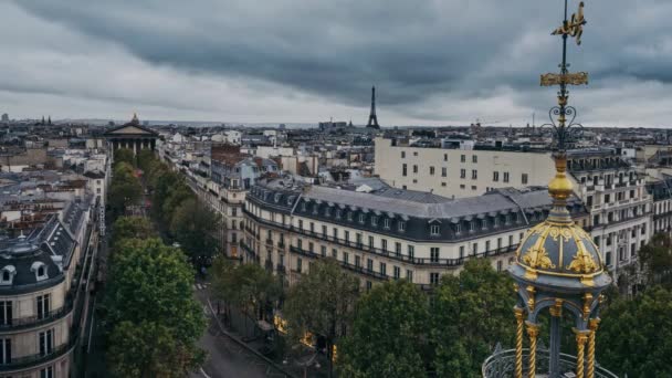 Aerial Time Lapse Rain View Rue Tronchet Madeleine Eiffel Tower — 图库视频影像