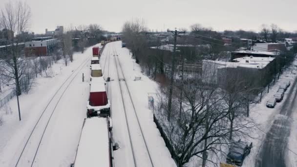 Winter City Train Pan Drone — Stockvideo