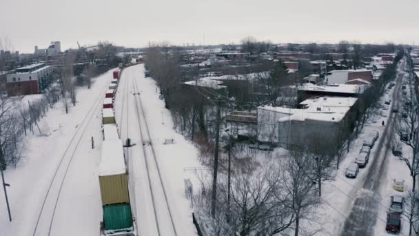 Winter City Train Pan Drone — Vídeo de Stock