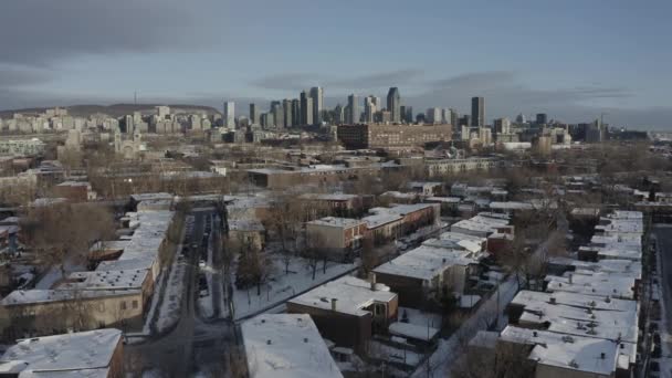 Winter City Montreal Sunrise Drone Landscape — Vídeos de Stock