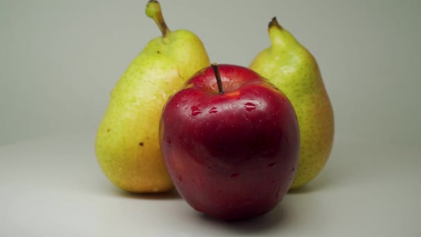 Beautiful Fresh Pears Apple Pure White Background Close — Video Stock