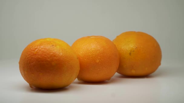 Three Beautiful Wet Orange Turntable Looks Good Delicious Close Shot — Video