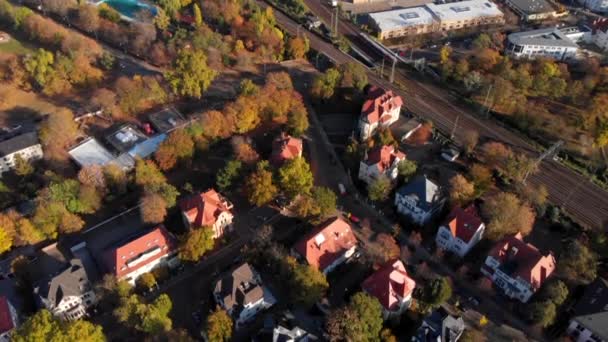 Small Village Next Railway Magdeburg Germany Slow Aerial Flyover — Video
