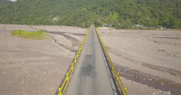 Aerial Drone Video Old Bridge Road Leads Villavicencio Colombia Passing — Stockvideo
