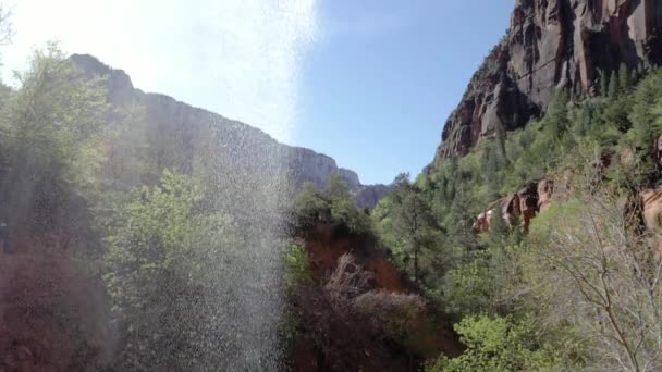 Ultra Slow Motion Shot Water Falling Emerald Pool Trail Zion — Stock Video