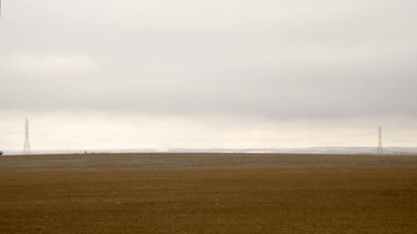 Pickup Truck Driving Left Right Rural Road Arid Farm Landscape — 비디오