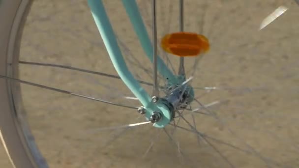Revolving Front Wheel Turquoise Bicycle Close Slow Motion Shot — Wideo stockowe