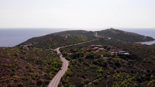 Cape Sounion Greek Temple Poseidon Distance Panning Aerial — Αρχείο Βίντεο