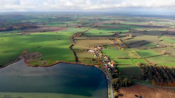 Shadows Moving Farm Landscape Wormshoft Northern Germany Tilt Aerial — стоковое видео