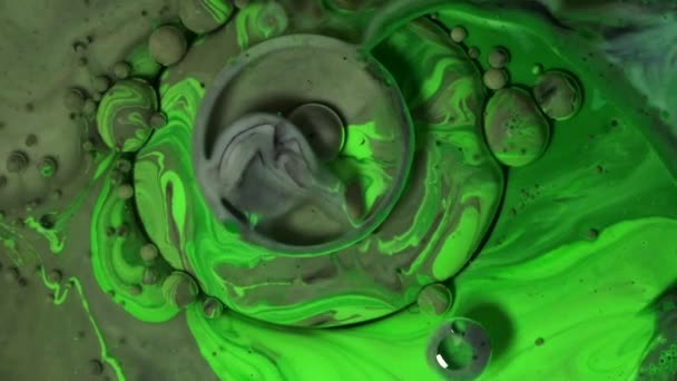 Green Grey Acrylic Chemical Reaction Slow Motion — Wideo stockowe