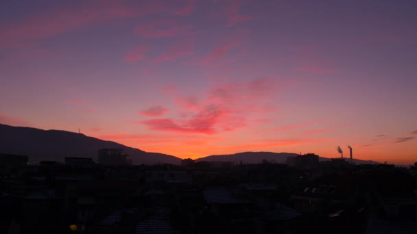 Purple Sunset Sofia Bulgaria Real Time Wide Angle Shot — Video Stock