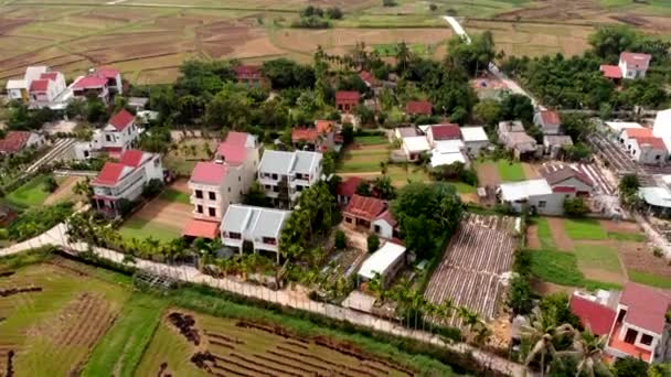 Rural Farmers Houses Rice Paddy Fields Nang Vietnam Rising Aerial — ストック動画