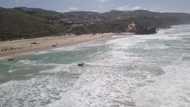 Trans Agulhas Race Racers Punch Waves Brenton Sea Aerial — 图库视频影像