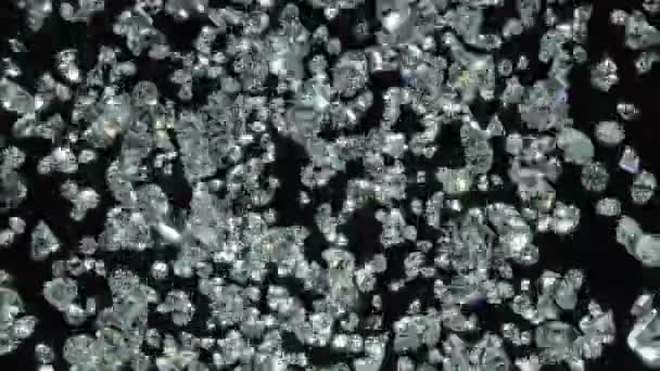 Діаманти Обертаються Падають Чорний Фон Повільному Русі Рендеринг — стокове відео