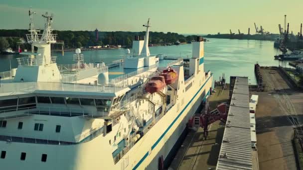 Aerial View Top Deck Sea Ferry Beautiful Sunny Morning — Stock videók