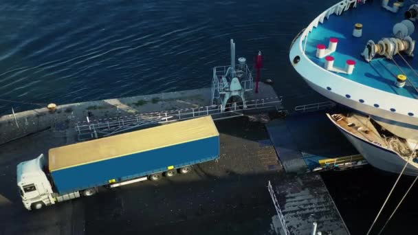 Camera View Long Vehicle Leaving Deck Sea Ferry — Vídeo de Stock