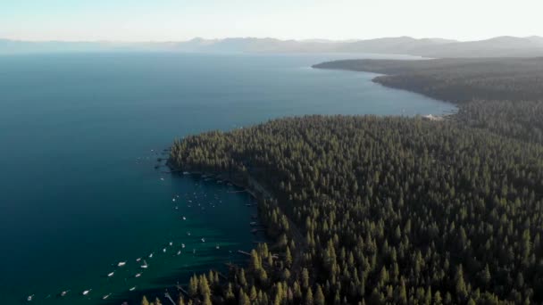 Expansive Aerial Shot Lake Tahoe Dollar Point — Stok video