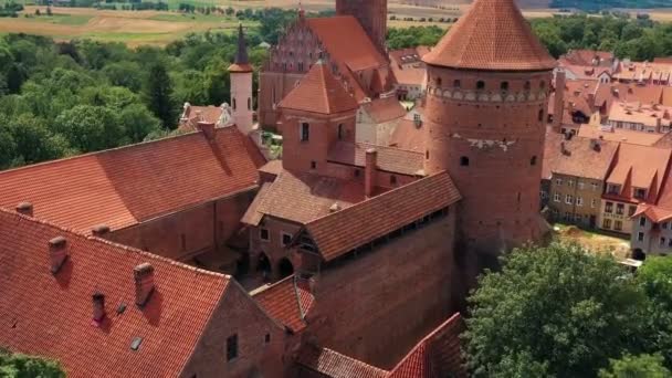 Drone View Touristic City Medieval Castle Church — Stock video