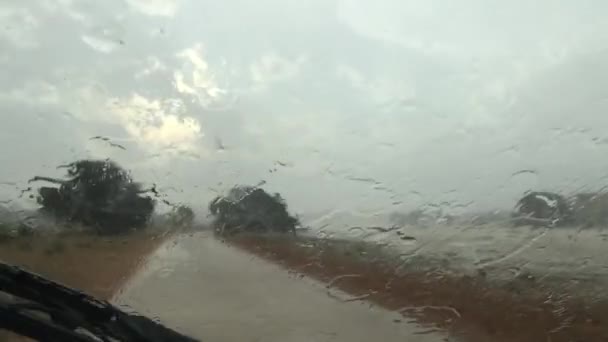 Pov Veicolo Attraversa Acqua Inondazione Strada Nel Deserto Del Kalahari — Video Stock