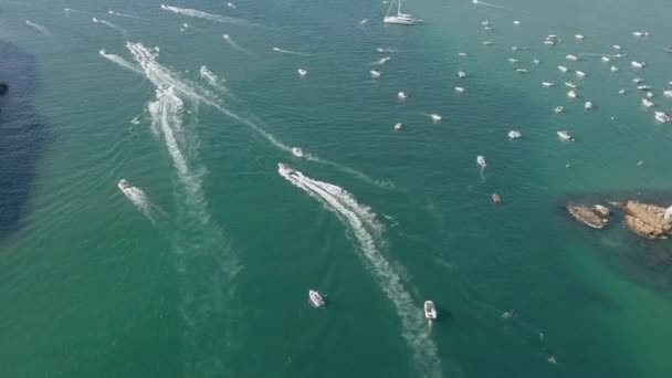 Sledování Antény Několik Lodí Kolem Bodu Zelené Knysna Lagoon — Stock video