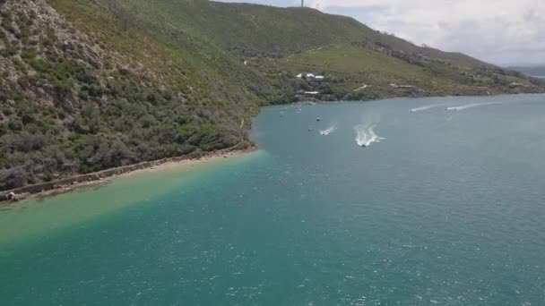 Aerial Waterskier Enjoys Knysna Lagoon Sunny Summer Day Africa — Stock video