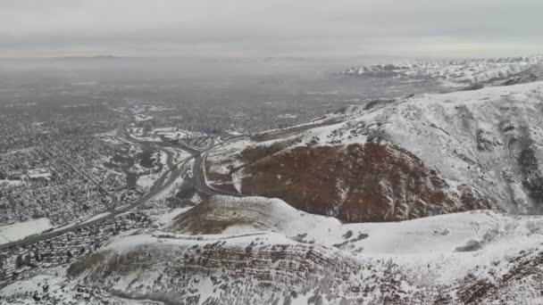 Vista Aérea Camada Inversão Vale Salt Lake Durante Inverno — Vídeo de Stock