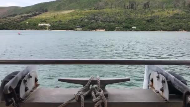 Bow Shuttle Ferry Large Cleat Ropes Knysna Africa — Stockvideo