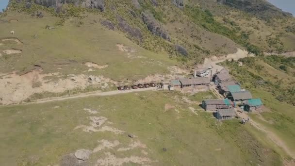 Cinematic Aerial Drone Video Splashing Ocean Waves Scenic Mountains Sabtang — Stok Video