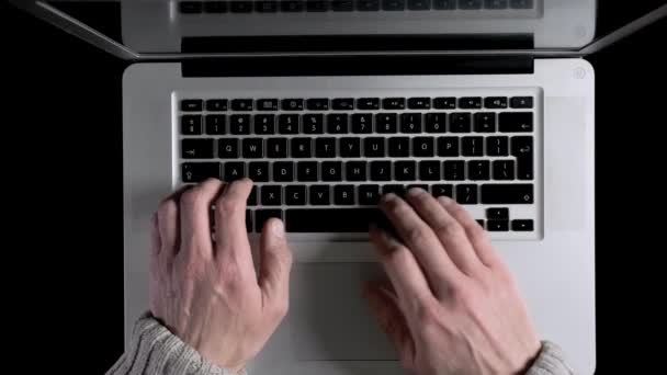 Man Working Laptop Online His Home Top View — стоковое видео