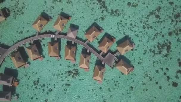 Drone Flying Tropical Water Bungalows — стоковое видео