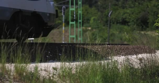 Train Accelerating Moving Forward Station — Vídeos de Stock