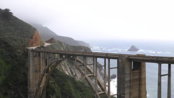 Ultra Slow Motion Shot Bixby Creek Bridge View Ocean California — Video