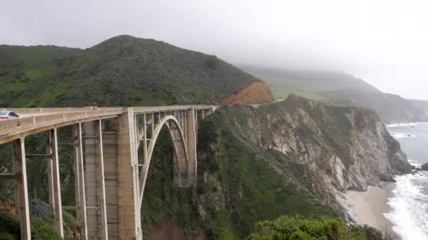 Ultra Slow Motion Shot Bixby Creek Bridge Viewed Side California — Video