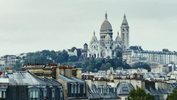 Hög Utsikt Över Sacre Coeur Paris Frankrike Dag Till Natt — Stockvideo