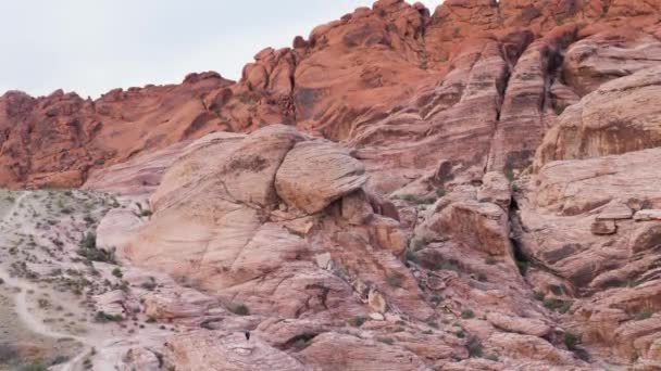 Kleine Man Rennend Rotsachtig Landschap Red Rock Canyon National Conservation — Stockvideo